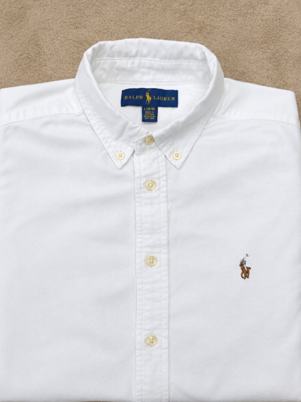 Ralph Lauren Boys L 14-16 White Cotton Oxford Button Down Shirt